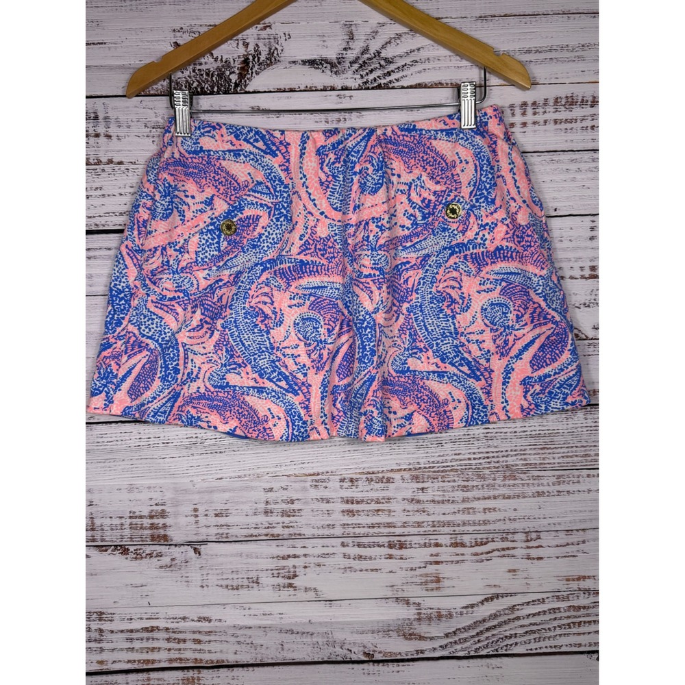 Lilly Pulitzer Skort Women Medium Pink Blue Alligator Paisley Cotton Blend Mini
